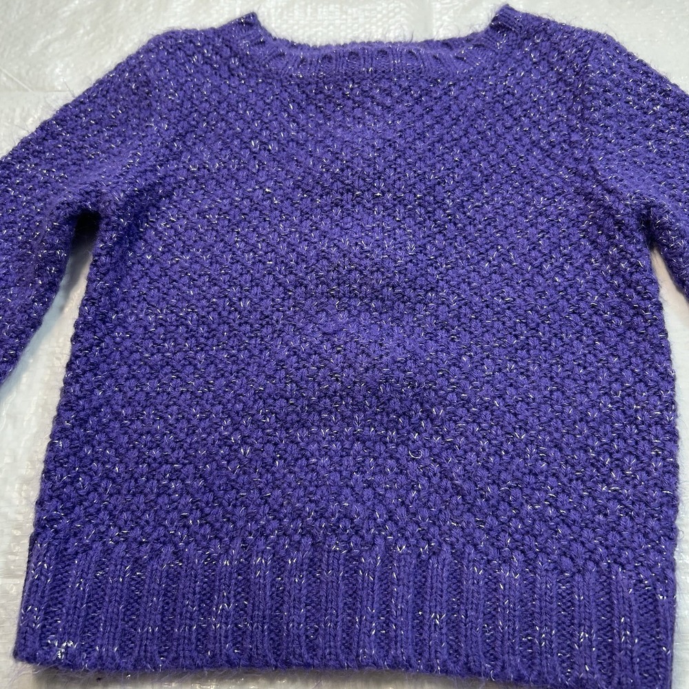 Sugar Knits Toddler Girls 2T Purple Shimmer Metallic Bow Back Knit Sweater